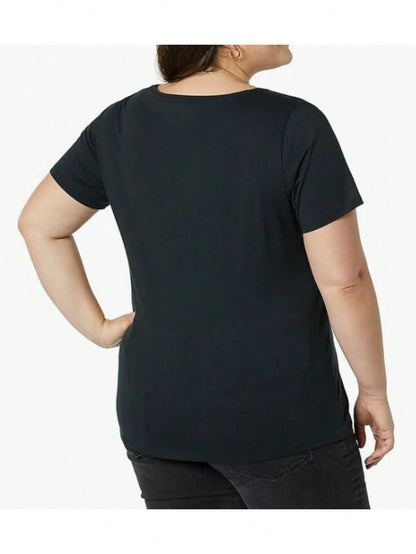 Plus Size, Plus Size Women's 100% T-Shirt- Soft Round Neck Short Sleeve Top With "" Print, Casual Everyday Comfortable Blouse For Spring Summer Fall, Machine Washable Faith-Based Apparel