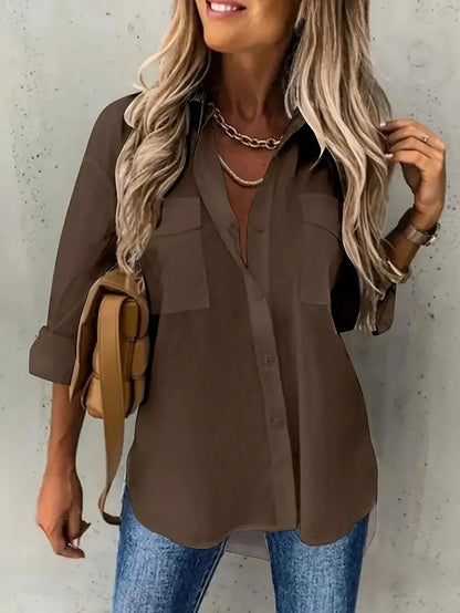 Plus Solid Color Casual Lapel Shirt