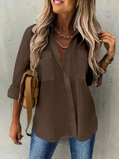 Plus Solid Color Casual Lapel Shirt