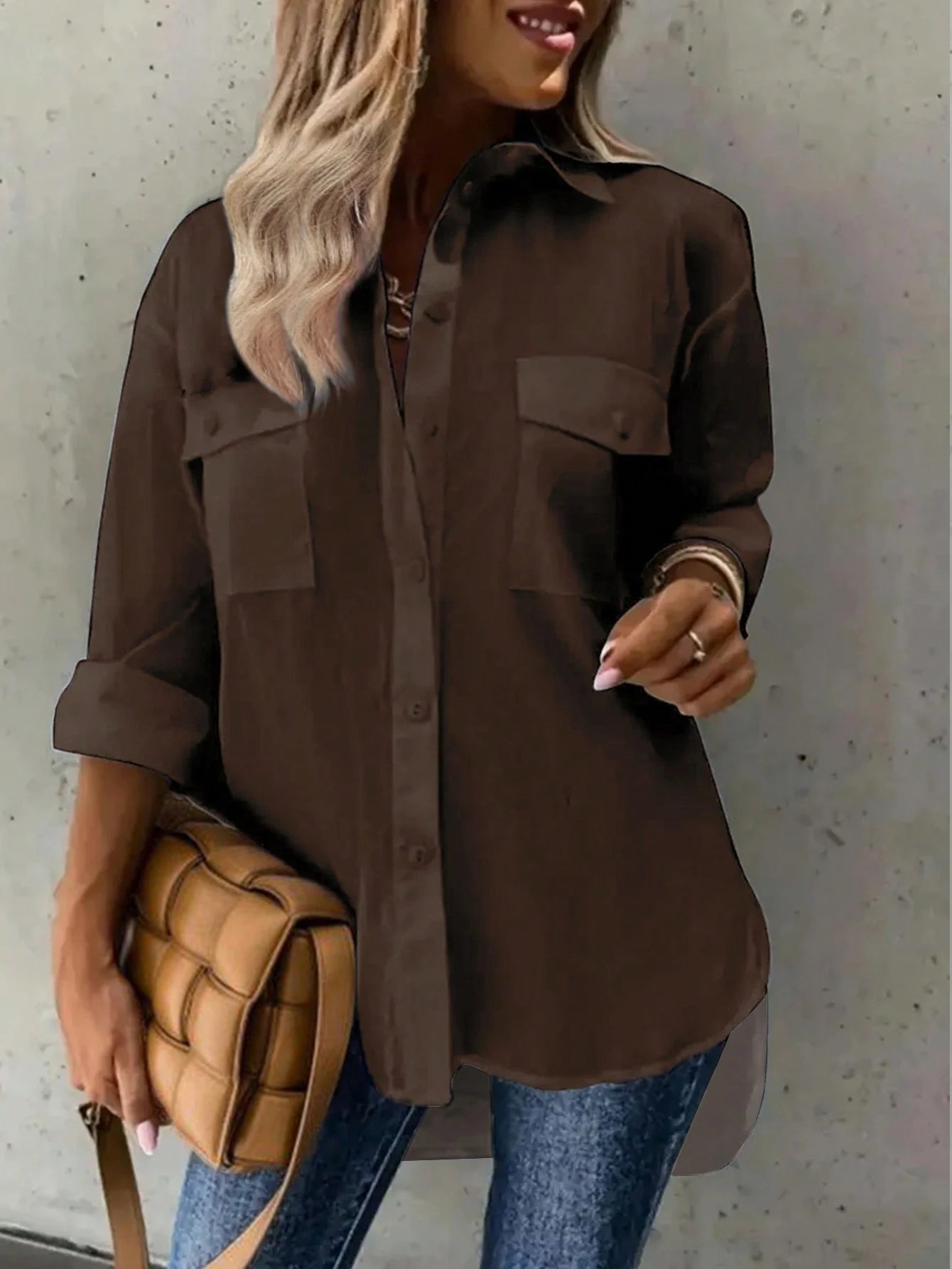 Plus Solid Color Casual Lapel Shirt