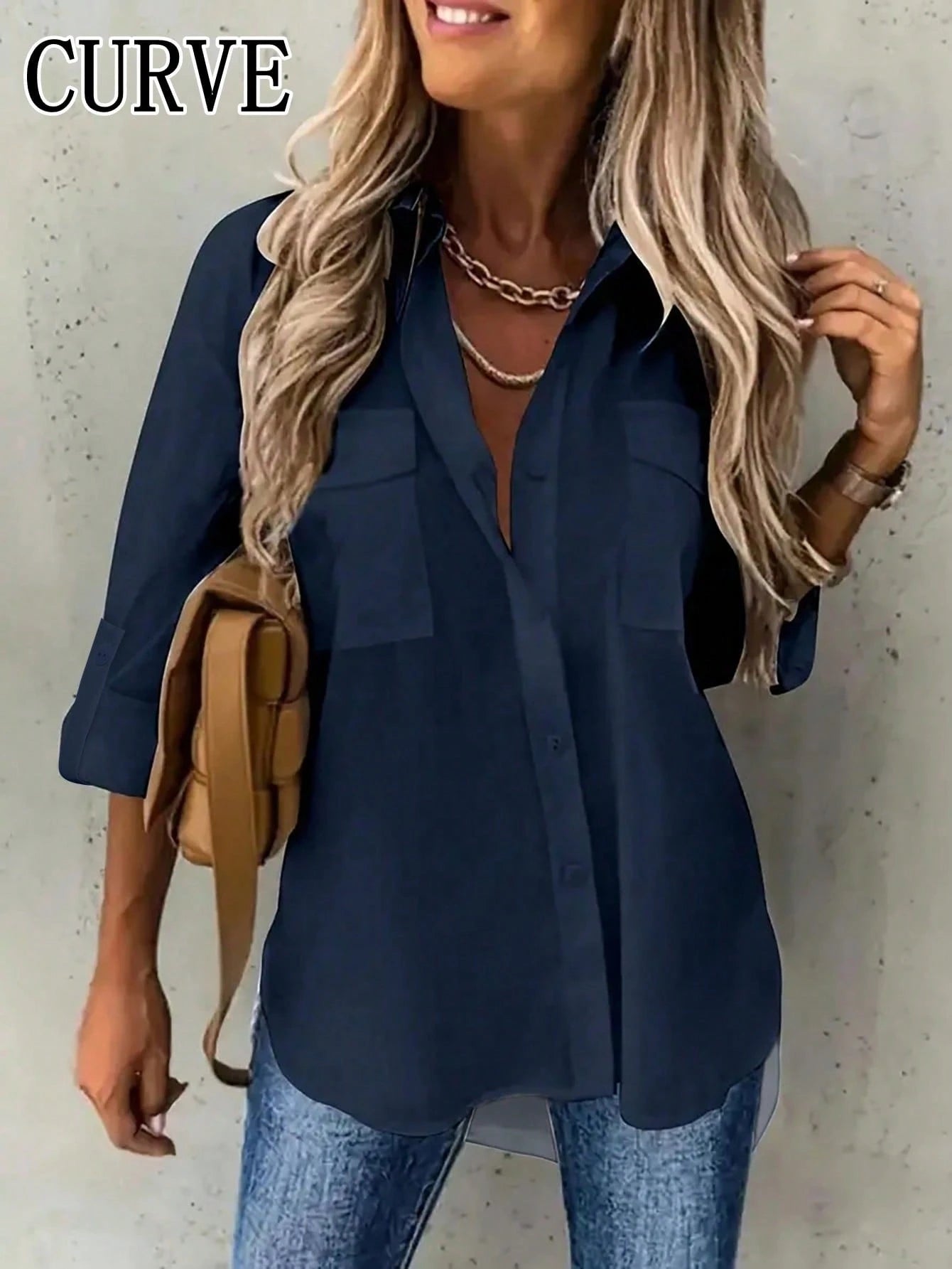 Plus Solid Color Casual Lapel Shirt