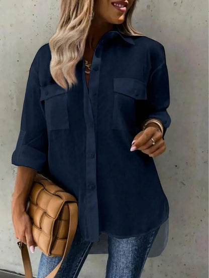 Plus Solid Color Casual Lapel Shirt