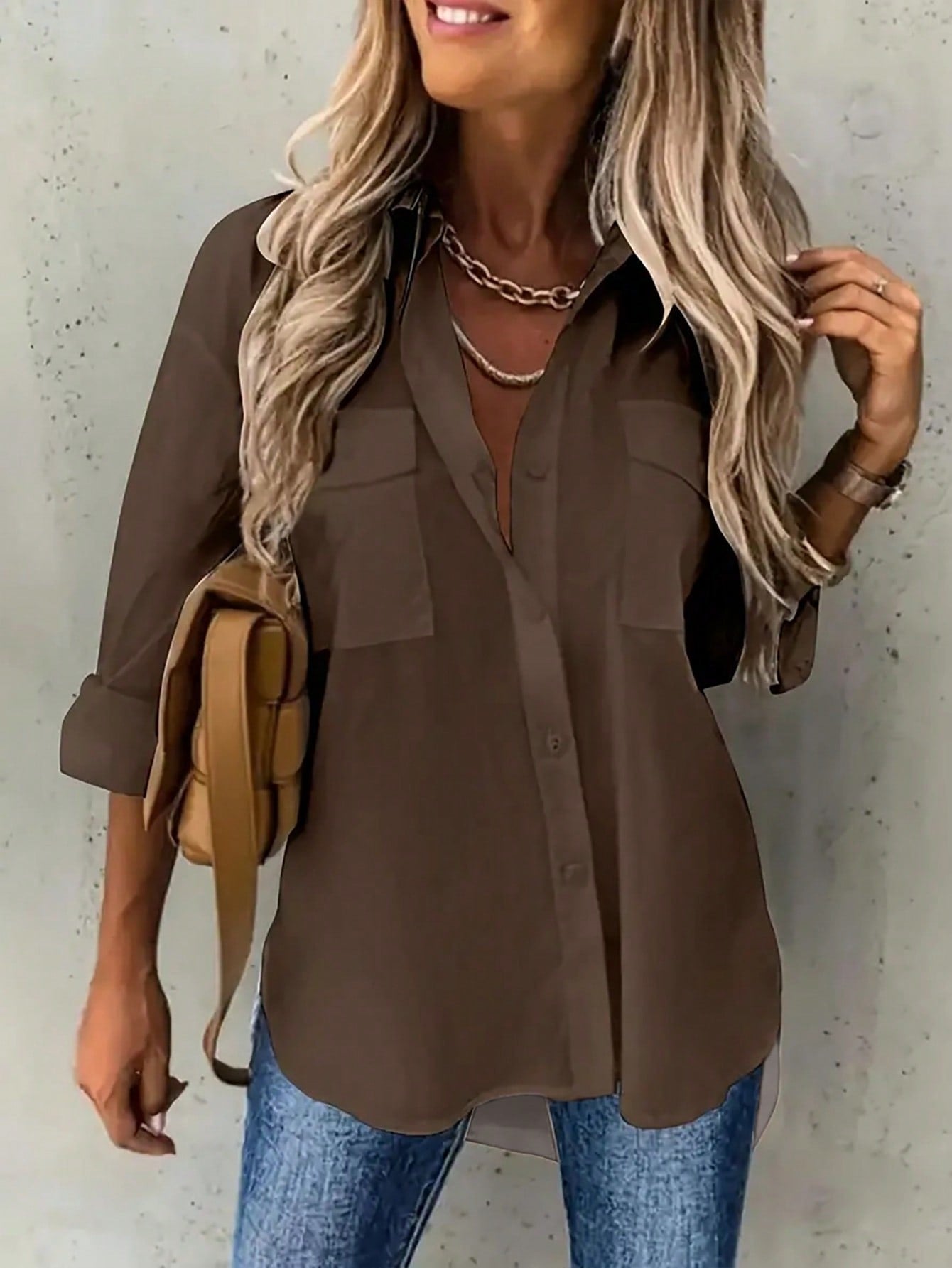 Plus Solid Color Casual Lapel Shirt
