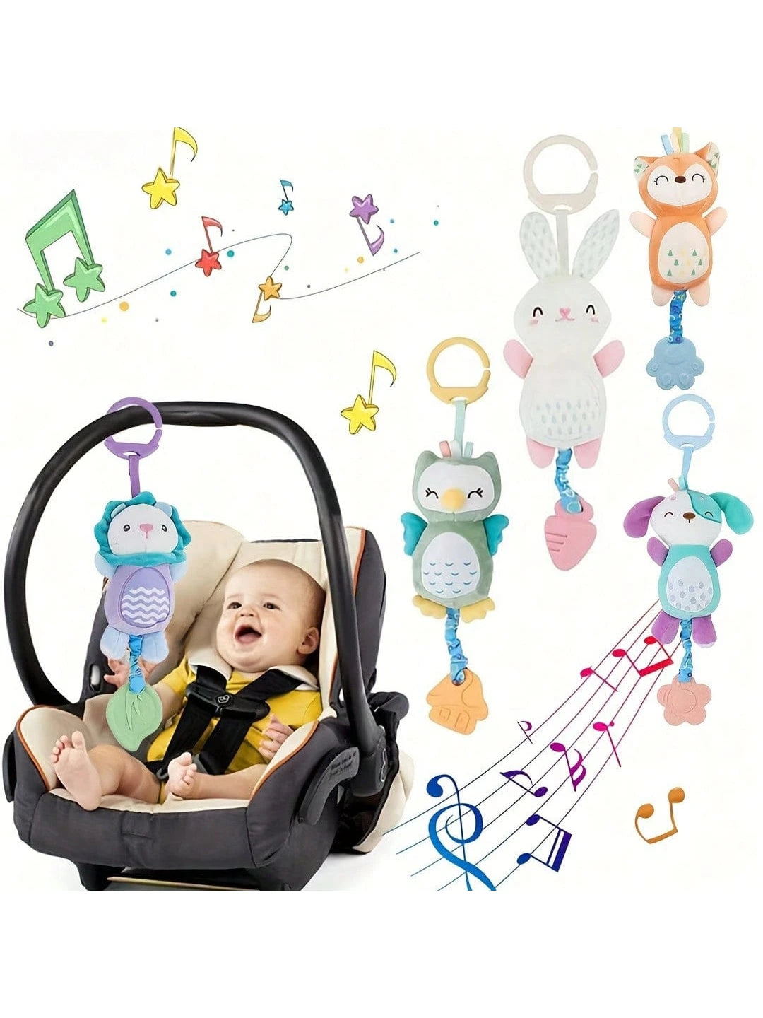 Plush Baby Toy With Portable Hanging Ring Chimes Toy- Baby Stroller Chimes Plush Rattle Doll, Suitable For Car Seat, Random Color Accessories