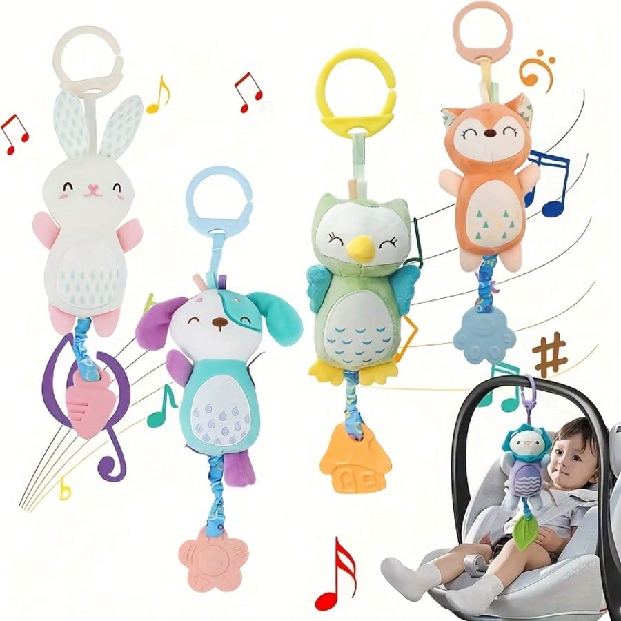 Plush Baby Toy With Portable Hanging Ring Chimes Toy- Baby Stroller Chimes Plush Rattle Doll, Suitable For Car Seat, Random Color Accessories
