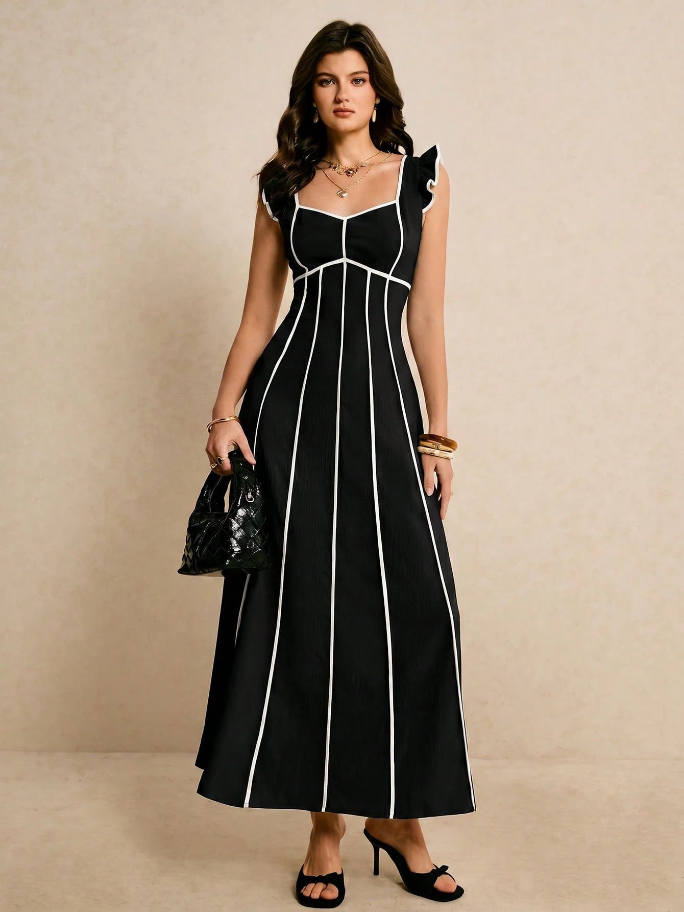 Poéselle Women's Elegant Black And White Dress, Summer, Dresses For Women Brunch,Dresses For Women Summer