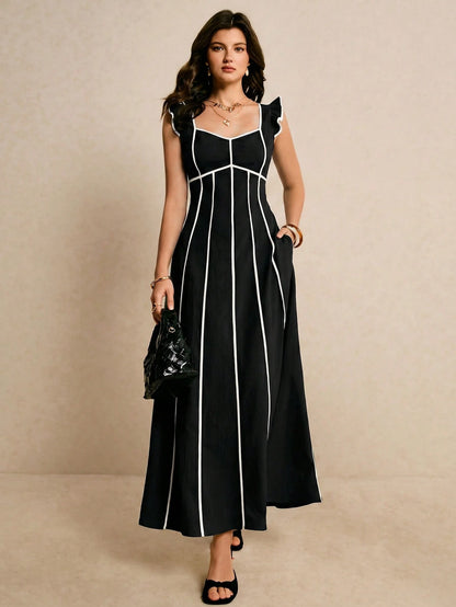 Poéselle Women's Elegant Black And White Dress, Summer, Dresses For Women Brunch,Dresses For Women Summer