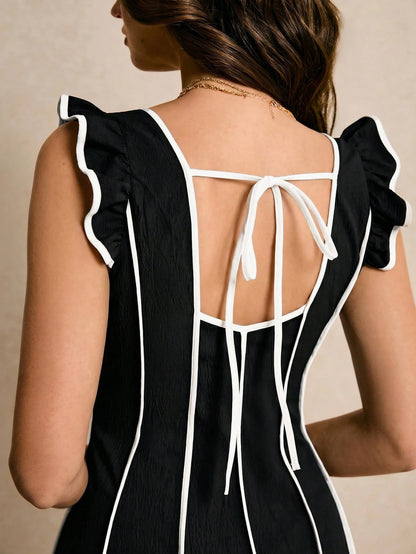 Poéselle Women's Elegant Black And White Dress, Summer, Dresses For Women Brunch,Dresses For Women Summer