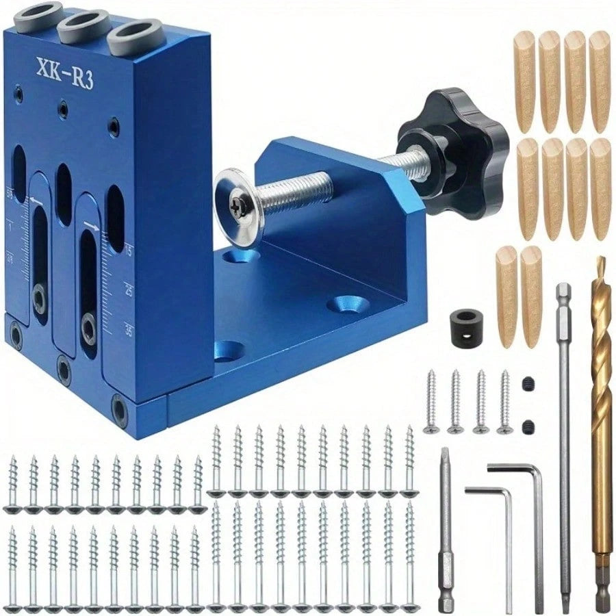 Pocket Hole Jig Kit Adjustable Woodworking Jig With 3 Pocket Hole Guide 15° Angle Drill Pocket Hole System Carpenter Tools Jointers Carpentry Locator For Pocket Holes Angle Drilling