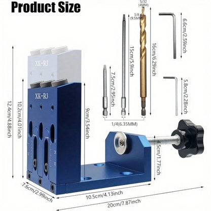 Pocket Hole Jig Kit Adjustable Woodworking Jig With 3 Pocket Hole Guide 15° Angle Drill Pocket Hole System Carpenter Tools Jointers Carpentry Locator For Pocket Holes Angle Drilling