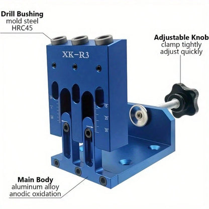 Pocket Hole Jig Kit Adjustable Woodworking Jig With 3 Pocket Hole Guide 15° Angle Drill Pocket Hole System Carpenter Tools Jointers Carpentry Locator For Pocket Holes Angle Drilling
