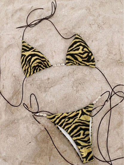 Polovedo Official New Arrival Spring/Summer European And American Style Women Solid White Halter Tie Sexy Bikini Set Vacation Beach
