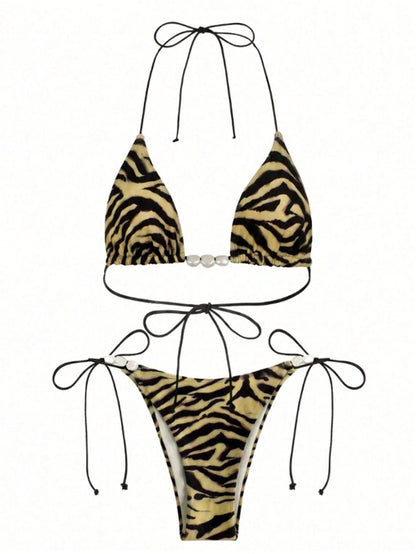 Polovedo Official New Arrival Spring/Summer European And American Style Women Solid White Halter Tie Sexy Bikini Set Vacation Beach