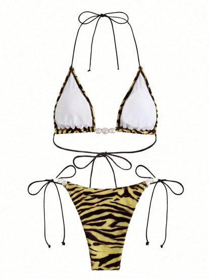 Polovedo Official New Arrival Spring/Summer European And American Style Women Solid White Halter Tie Sexy Bikini Set Vacation Beach