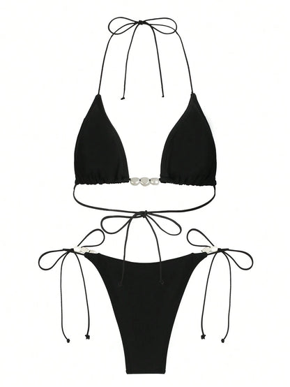 Polovedo Official New Arrival Spring/Summer European And American Style Women Solid White Halter Tie Sexy Bikini Set Vacation Beach