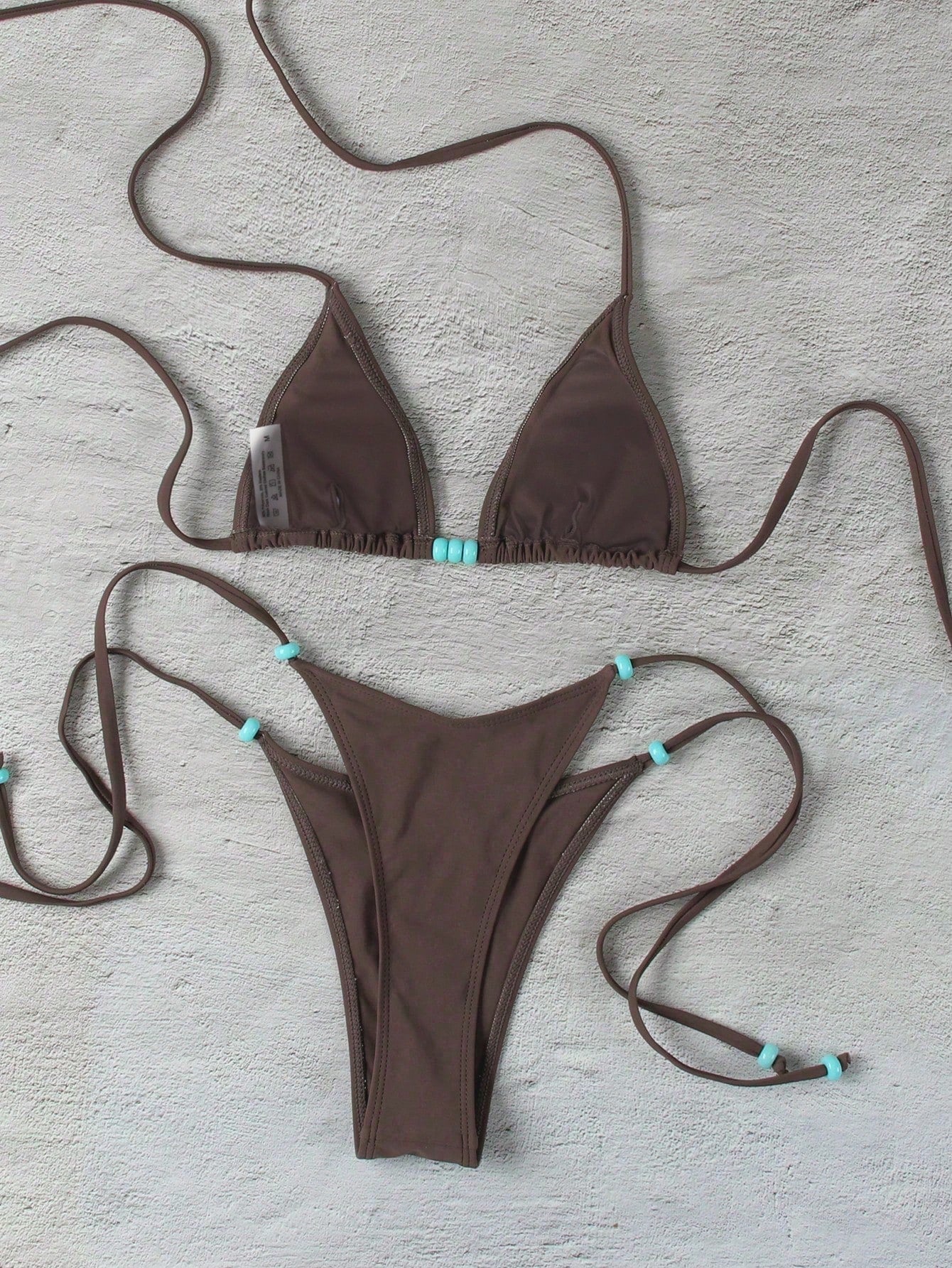 Polovedo Official New Brown Solid Color Tie-Up Bikini Set, Elegant Sexy Beach Holiday Party Swimwear For Women Vacation Summer