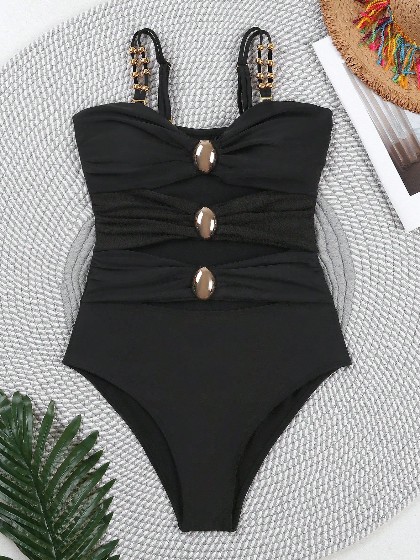 Polovedo Official White And Brown Colorblock Hollow One-Piece Swimsuit, Elegant Swimwear Suitable For Beach Vacation
