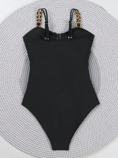 Polovedo Official White And Brown Colorblock Hollow One-Piece Swimsuit, Elegant Swimwear Suitable For Beach Vacation