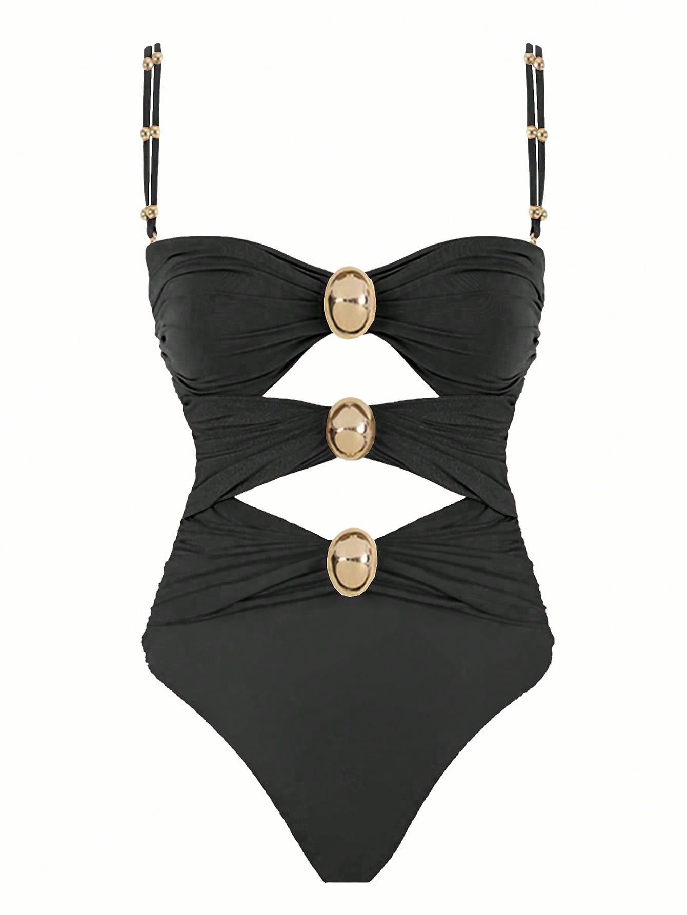 Polovedo Official White And Brown Colorblock Hollow One-Piece Swimsuit, Elegant Swimwear Suitable For Beach Vacation