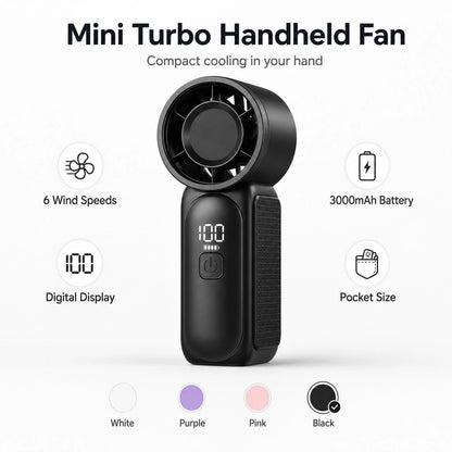 Portable Handheld Mini Fan, 6 Speeds 16900 RPM High Velocity Personal Fan With LED Display, USB Rechargeable, Mini Fan With Lanyard For Makeup, Travel, Outdoor For Women Girl Gift, Black