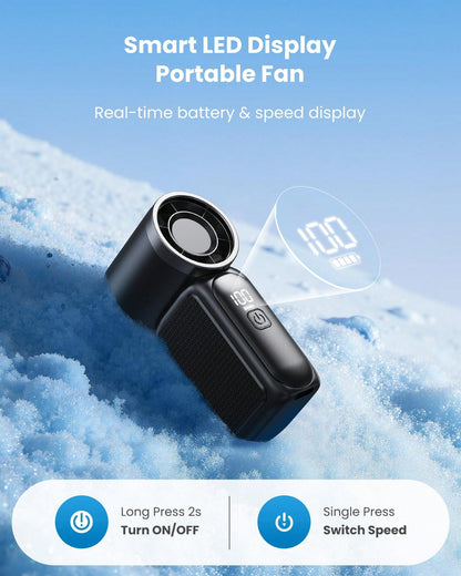 Portable Handheld Mini Fan, 6 Speeds 16900 RPM High Velocity Personal Fan With LED Display, USB Rechargeable, Mini Fan With Lanyard For Makeup, Travel, Outdoor For Women Girl Gift, Black