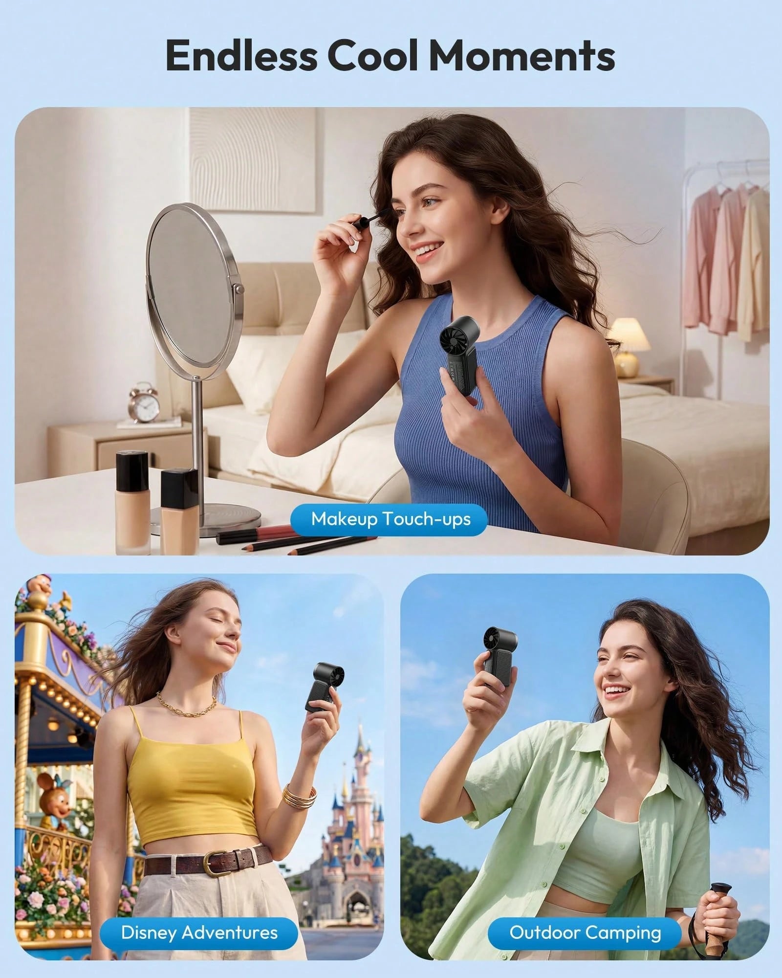Portable Handheld Mini Fan, 6 Speeds 16900 RPM High Velocity Personal Fan With LED Display, USB Rechargeable, Mini Fan With Lanyard For Makeup, Travel, Outdoor For Women Girl Gift, Black