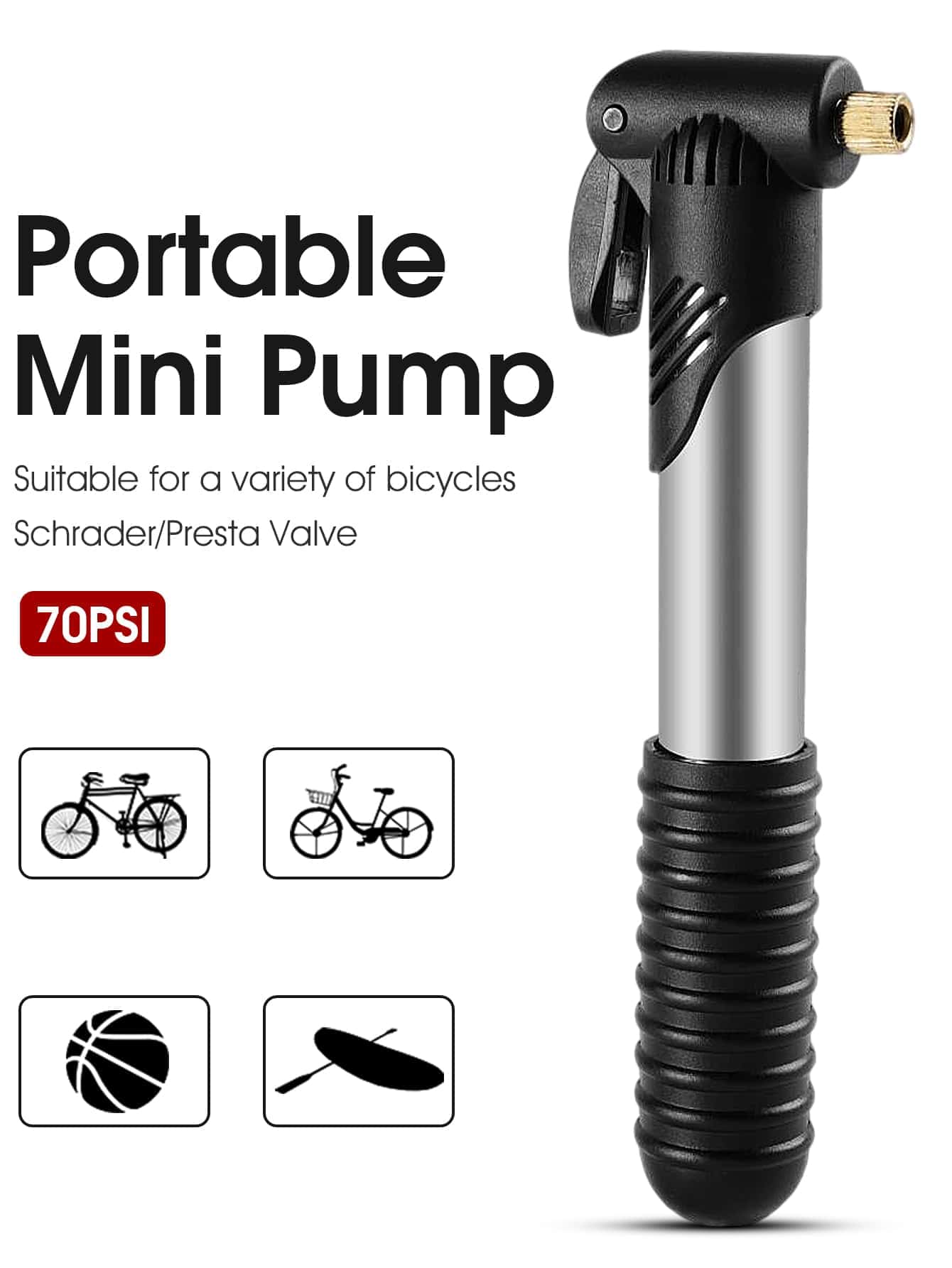 Portable Mini Pump- Perfect For Mountain Biking, Road Biking, Basketball & Soccer!