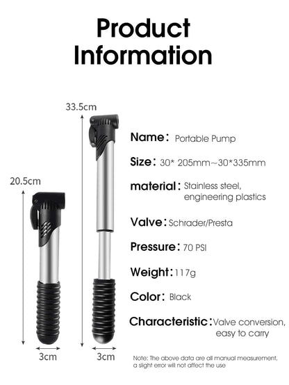 Portable Mini Pump- Perfect For Mountain Biking, Road Biking, Basketball & Soccer!