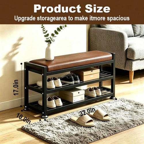 PQSQRJU Modern Entryway Shoe Changing Bench, Shoe Rack With Soft Cushion, Shoe Storage Organizer, Easy-To-Install Metal Frame-- Ideal For Bedroom Or Hallway. Multi-Compartment Design, Space-Saving En