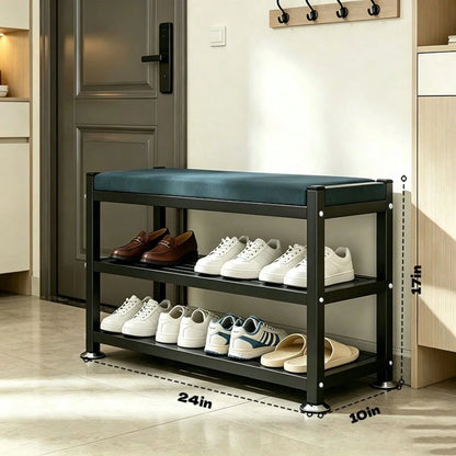 PQSQRJU Modern Entryway Shoe Changing Bench, Shoe Rack With Soft Cushion, Shoe Storage Organizer, Easy-To-Install Metal Frame-- Ideal For Bedroom Or Hallway. Multi-Compartment Design, Space-Saving En