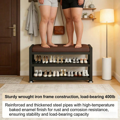 PQSQRJU [Soft Cushion Shoe Stool] Modern Shoe Changing Stool With Soft Cushion- Multi Compartment Shoe Storage Organizer, Space Saving Metal Frame Shoe Rack For Bedroom Or Foyer, Easy To Install Entr