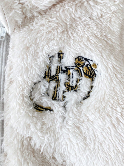 PrepCrw HARRY POTTER X 1pc Baby Boy Comfortable Versatile Fashion Casual Minimalist All-Match Solid Color Plush White Hedwig Pattern Embroidered Hooded Romper Long Pants, Suitable For Indoor, Da