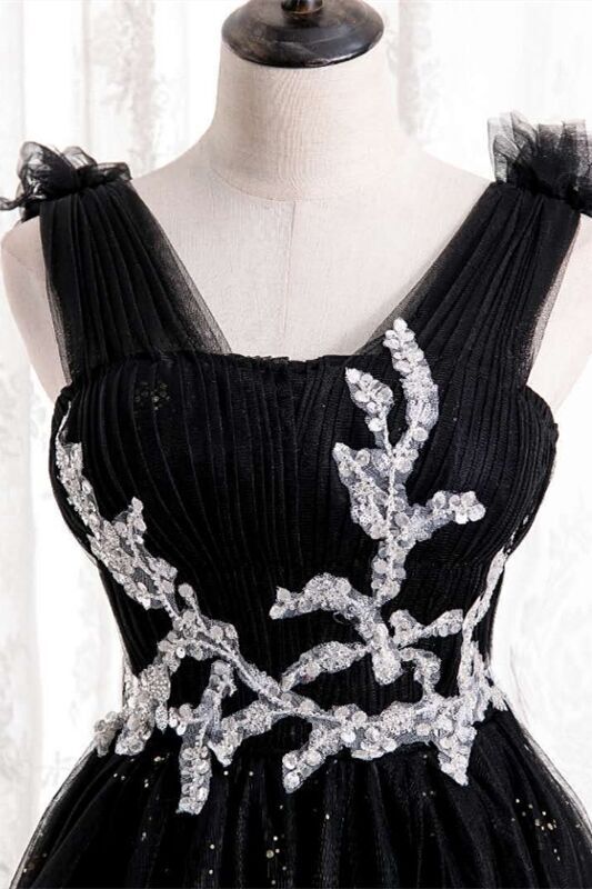 Princess A-line Black Tulle Long Formal Dress