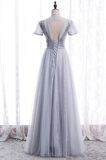 Princess High Neck Pink Long Party Dress