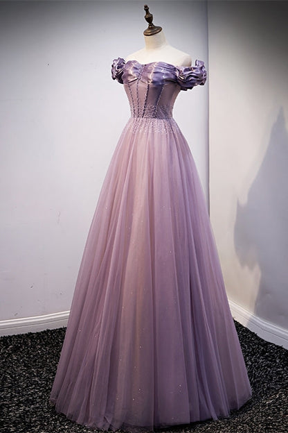 Princess Off the Shoulder Purple Long Party Dress