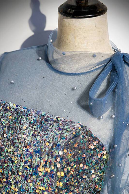 Princess Short Sleeves Blue A-line Party Dress