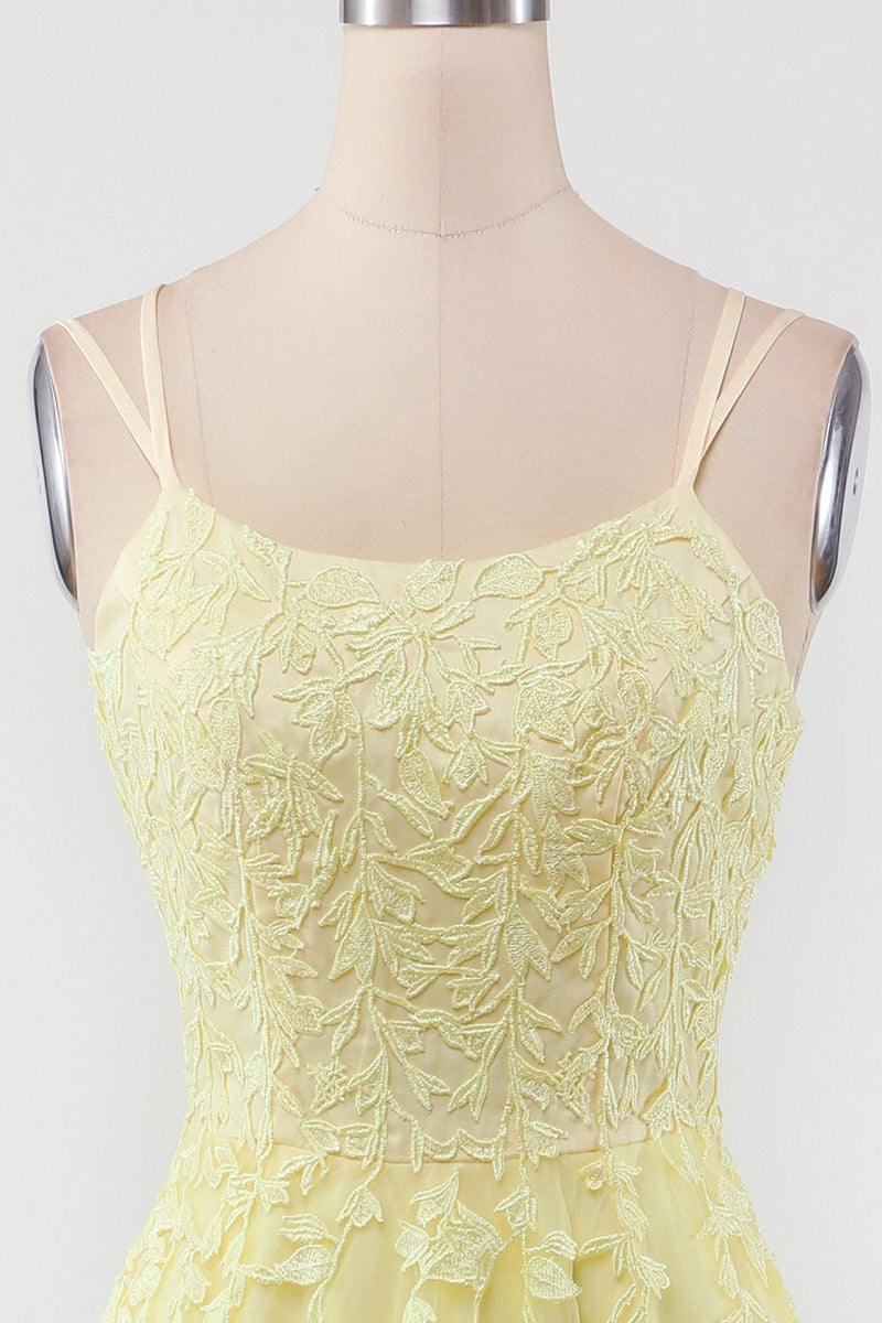 Princess Yellow Appliques A-line Long Prom Dress