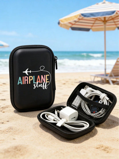 Printed "Airplane Accessories" Sturdy EVA Hard Shell Portable Storage Bag, Anti-Drop Digital Pouch, Electronic Product Organizer, Suitable For Electronic Accessories, Headphones, Hard Drives, Cables