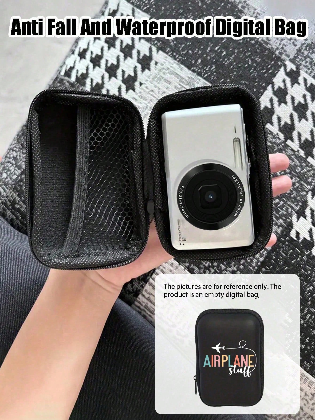 Printed "Airplane Accessories" Sturdy EVA Hard Shell Portable Storage Bag, Anti-Drop Digital Pouch, Electronic Product Organizer, Suitable For Electronic Accessories, Headphones, Hard Drives, Cables