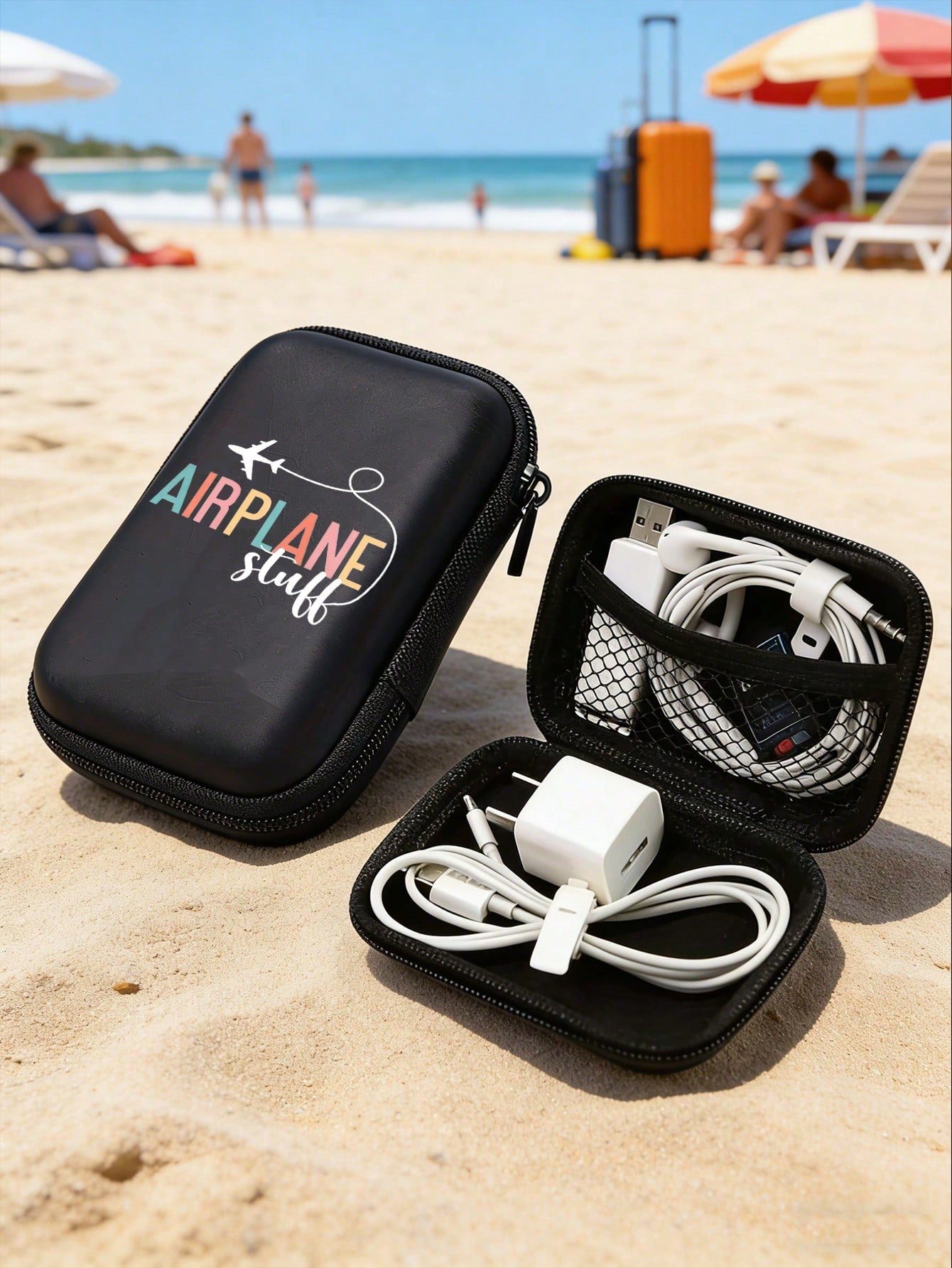 Printed "Airplane Accessories" Sturdy EVA Hard Shell Portable Storage Bag, Anti-Drop Digital Pouch, Electronic Product Organizer, Suitable For Electronic Accessories, Headphones, Hard Drives, Cables