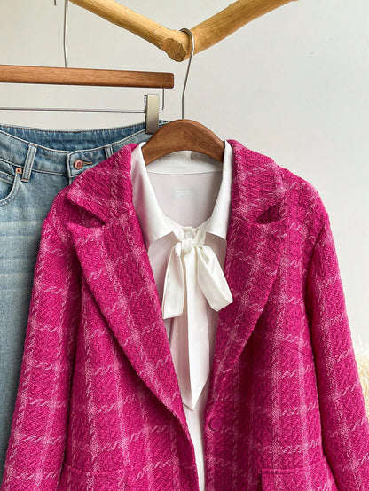 Privé Plus Size Elegant Office & School Fashion Vintage Plaid Long Sleeve Warm Winter Blazer Jacket