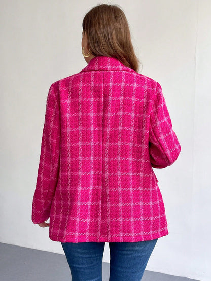 Privé Plus Size Elegant Office & School Fashion Vintage Plaid Long Sleeve Warm Winter Blazer Jacket