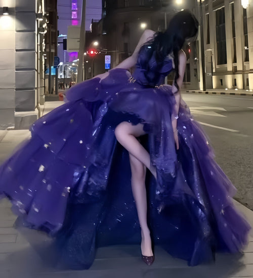 Purple A-line Prom Dresses High Low Birthday Party Dress,AST1977