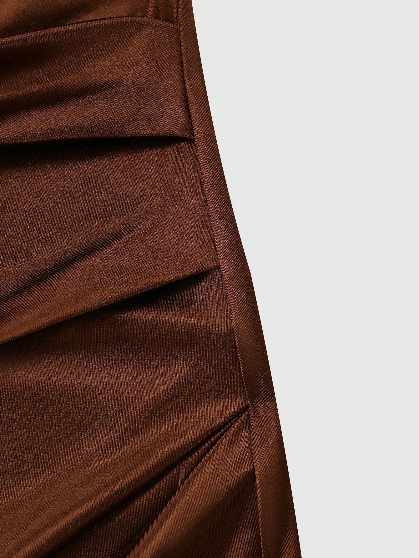 Qadelle Women's Satin High Neck Sleeveless Pleated Lace Trim Bodycon Dress,Coffee Brown,Summer,Elegant,Bar Party,Asymmetric Waist Shaping Party Dress