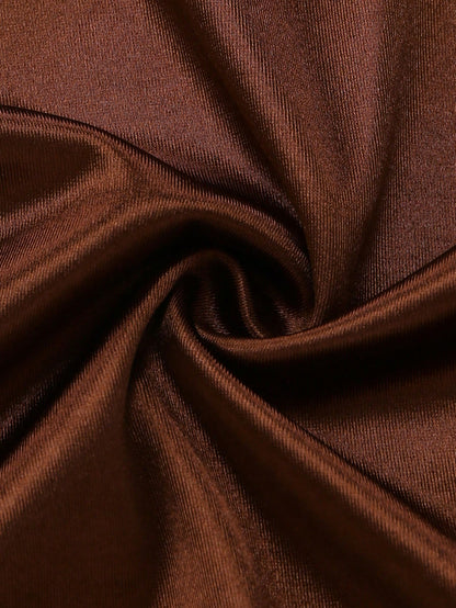 Qadelle Women's Satin High Neck Sleeveless Pleated Lace Trim Bodycon Dress,Coffee Brown,Summer,Elegant,Bar Party,Asymmetric Waist Shaping Party Dress
