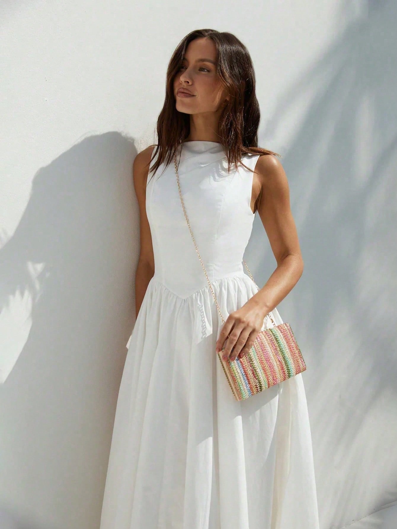 QIANZHIDU Women's New Elegant Casual Youthful Fashion Minimalist Bohemian Vintage Solid Color Long Dress, Backless High Waist A-Line Wide Hem Asymmetrical Pleated Zipper Design, Non-See-Through Lining
