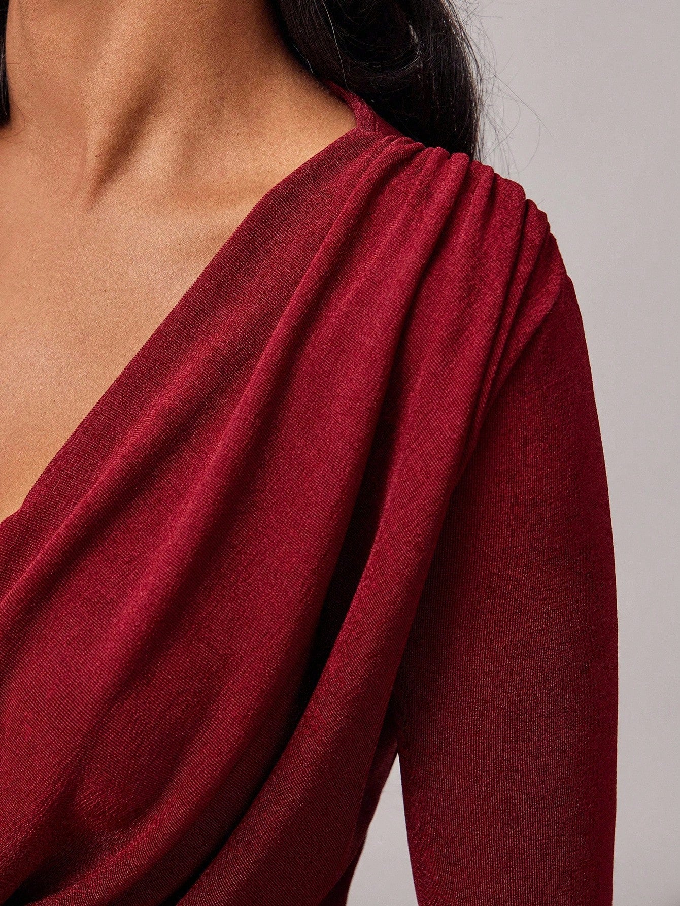 Radiana Burgundy Red Elegant Sexy Draped Neck Long Sleeve Fishtail Maxi Dress For Women,Autumn Dining Party Night,Graduations,Banquets,Cocktail,Formal