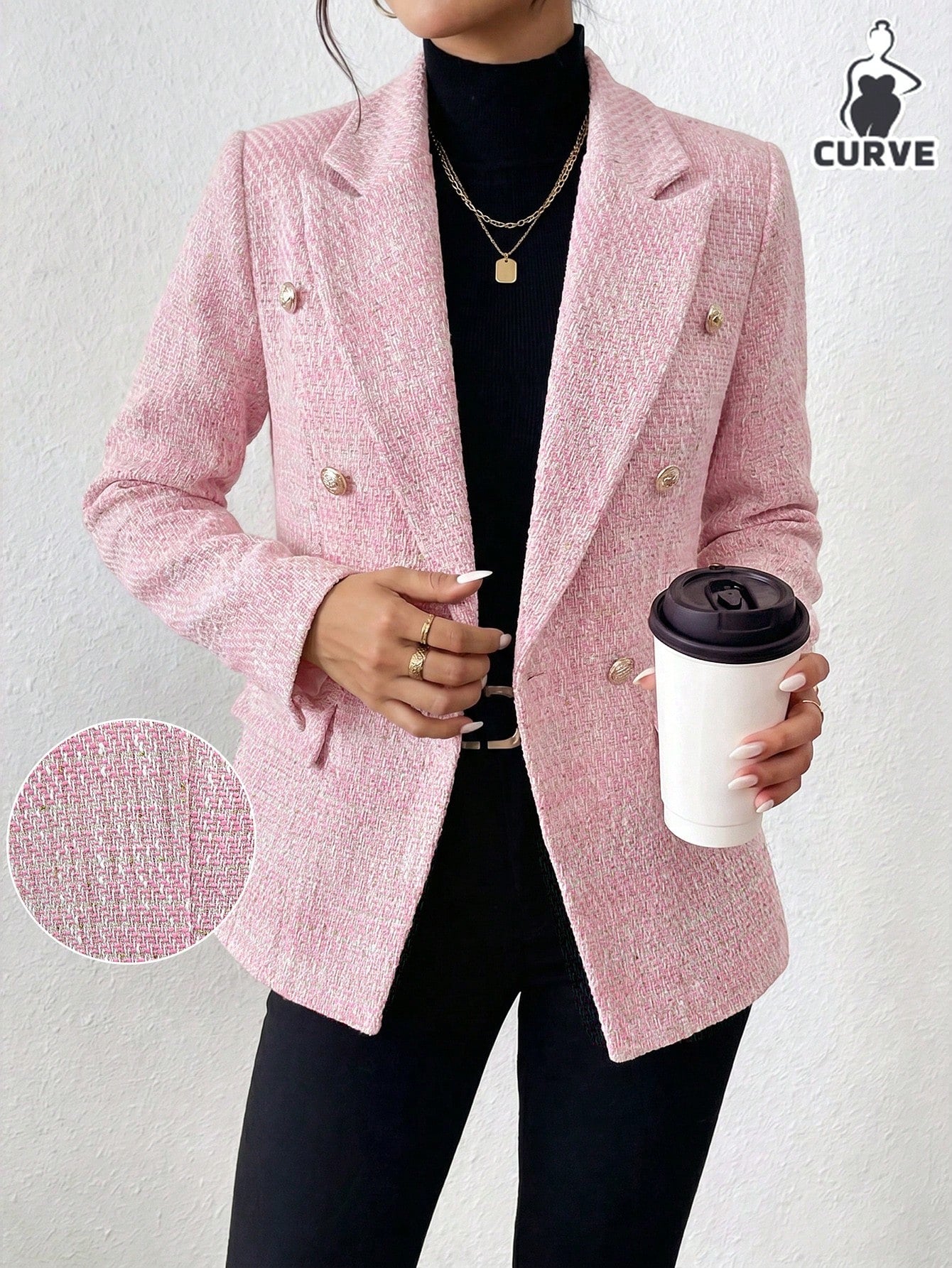 Rafferiza 2026 Women's Plus Size Fashionable Versatile Commuter Double-Breasted Flat Collar Jacket Fall
