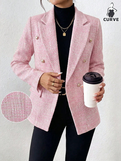 Rafferiza 2026 Women's Plus Size Fashionable Versatile Commuter Double-Breasted Flat Collar Jacket Fall