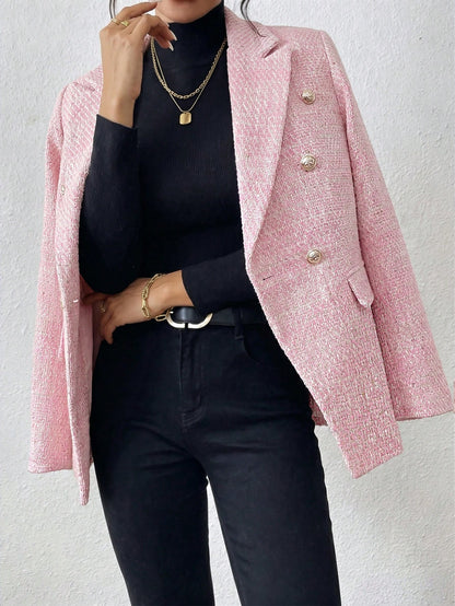 Rafferiza 2026 Women's Plus Size Fashionable Versatile Commuter Double-Breasted Flat Collar Jacket Fall
